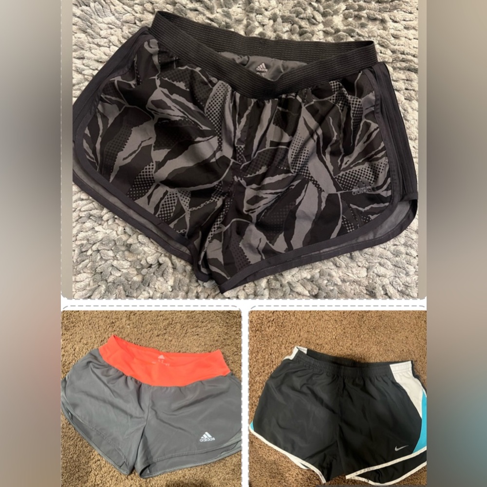 3 workout shorts. Nike & adidas. Great condition. Size small